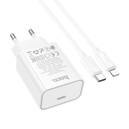 Мережевий зарядний пристрій з кабелем HOCO C143A Benefit single port PD20W charger set(C to iP) White