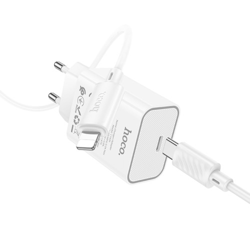 Мережевий зарядний пристрій з кабелем HOCO C143A Benefit single port PD20W charger set(C to iP) White