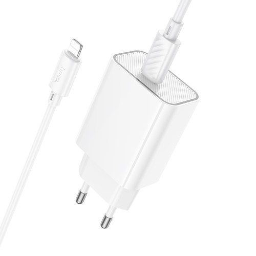 Мережевий зарядний пристрій з кабелем HOCO C143A Benefit single port PD20W charger set(C to iP) White