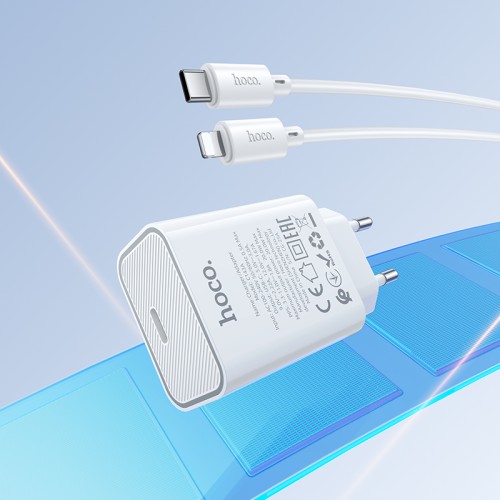 Мережевий зарядний пристрій з кабелем HOCO C143A Benefit single port PD20W charger set(C to iP) White