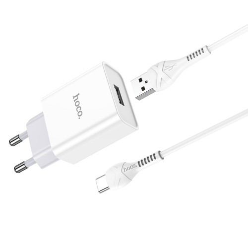 Мережевий зарядний пристрій з кабелем HOCO C81A Asombroso single port charger set(Type-C) White