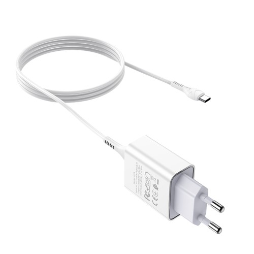 Мережевий зарядний пристрій з кабелем HOCO C81A Asombroso single port charger set(Type-C) White