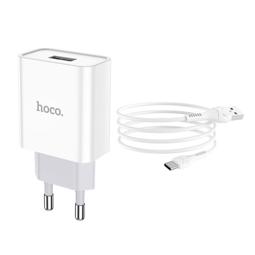 Мережевий зарядний пристрій з кабелем HOCO C81A Asombroso single port charger set(Type-C) White