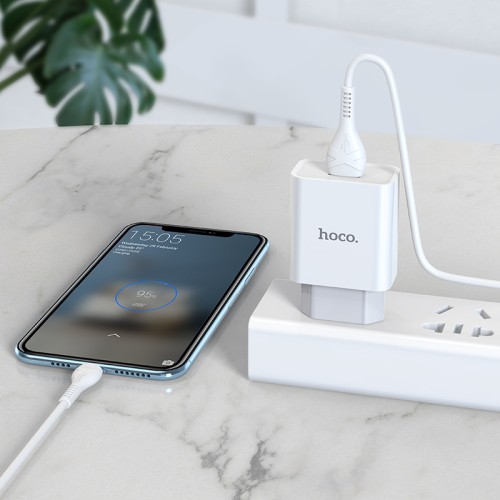 Мережевий зарядний пристрій з кабелем HOCO C81A Asombroso single port charger set(Type-C) White