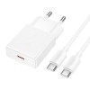 Мережевий зарядний пристрій з кабелем HOCO N72 Speed single-port PD20W ultra-thin charger set(C to C)(EU)