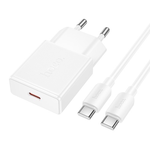 Мережевий зарядний пристрій з кабелем HOCO N72 Speed single-port PD20W ultra-thin charger set(C to C)(EU)