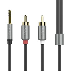 Аудіокабель HOCO UPA10 3.5mm male to double lotus RCA, TPE, 1.5m, Metal Gray
