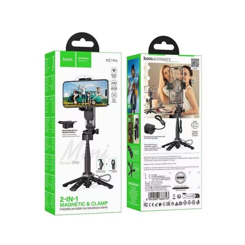 Селфі-монопод HOCO K27 Pro Magic mini live broadcast stand(pull clip+magnetic focusing version) Black