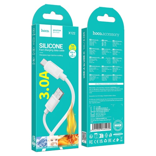 Кабель HOCO X122 Benefit silicone charging data cable Type-C White