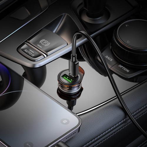 Автомобільний зарядний пристрій HOCO NZ16A Rigorous 43W dual port PD25W+QC3.0 car charger set(C to iP) Metal Grey