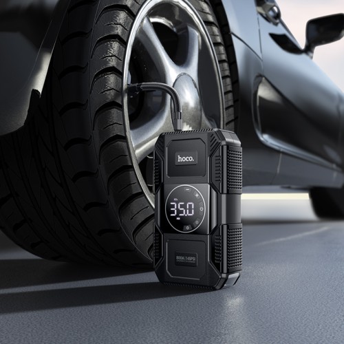 Автомобільний пуско-зарядний пристрій з насосом HOCO QS6 Clever Intelligent air pump+emergency start-up power bank(8000mAh) Black