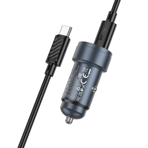 Автомобільний зарядний пристрій HOCO Z57A Glorious PD30W+QC3.0 car charger set(C to C) Metal Gray