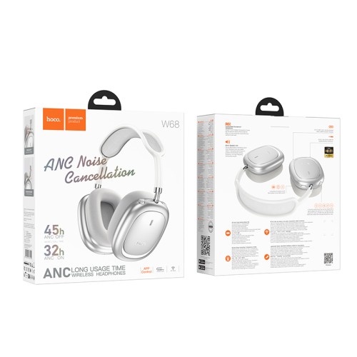 Бездротові накладні навушники HOCO W68 Calma ANC noise-canceling BT headphones(App) Silver