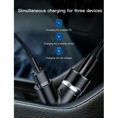 Автомобільний зарядний пристрій Baseus Y type dual USB+cigarette lighter extended car charger 3.1 A Black