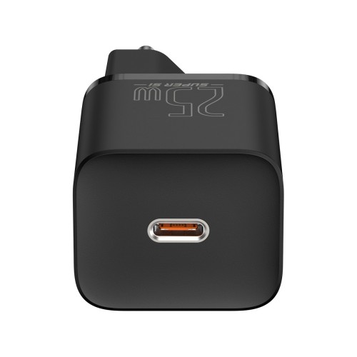 Мережевий зарядний пристрій з кабелем Baseus Super Si Quick Charger 1C 25W EU Sets Black（With Mini White Cable C to C 3A 1m Black）