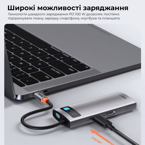 USB-хаб Baseus Metal Gleam Series 5-in-1 Multifunctional （Type-C to HDMI*1+USB3.0*3+PD*1)