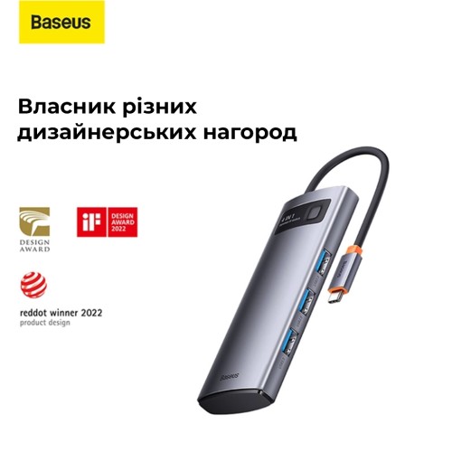 USB-хаб Baseus Metal Gleam Series 4-in-1 Multifunctional Type-C HUB Docking Station Gray（Type-C to USB3.0*4）
