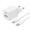Мережевий зарядний пристрій з кабелем Baseus Palm Fast Charger C+U 30W EU Moon White (with USB-C to USB-C 60W (20V/3A) 1m Moon White)