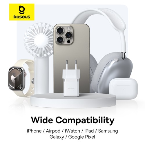 Мережевий зарядний пристрій з кабелем Baseus Palm Fast Charger C+U 30W EU Moon White (with USB-C to USB-C 60W (20V/3A) 1m Moon White)