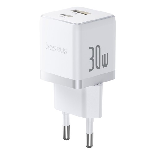 Мережевий зарядний пристрій з кабелем Baseus Palm Fast Charger C+U 30W EU Moon White (with USB-C to USB-C 60W (20V/3A) 1m Moon White)