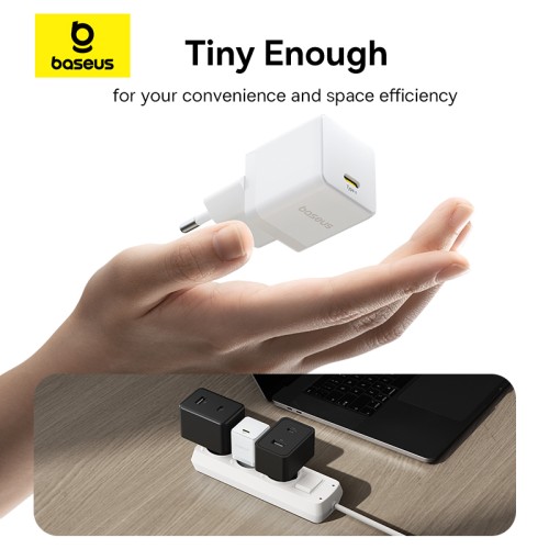 Мережевий зарядний пристрій з кабелем Baseus Palm Fast Charger 1C 20W EU Moon White (with Baseus Cable USB-C to USB-C 1m Moon White)