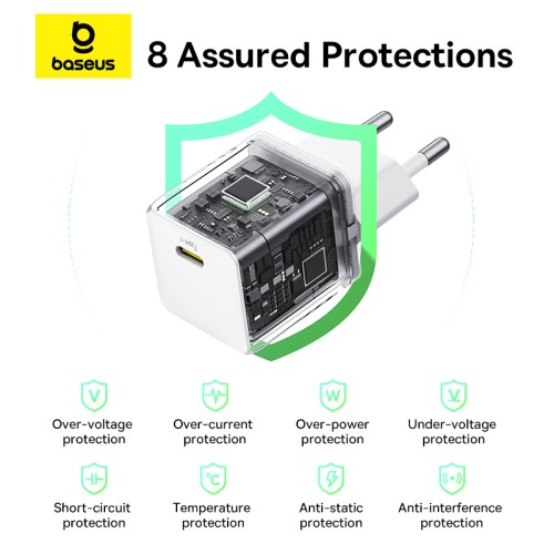 Мережевий зарядний пристрій з кабелем Baseus Palm Fast Charger 1C 20W EU Moon White (with Baseus Cable USB-C to USB-C 1m Moon White)