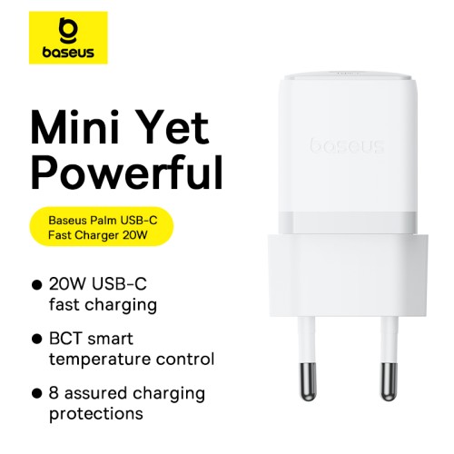 Мережевий зарядний пристрій з кабелем Baseus Palm Fast Charger 1C 20W EU Moon White (with Baseus Cable USB-C to USB-C 1m Moon White)