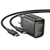 Мережевий зарядний пристрій з кабелем HOCO CS25A Rico PD20W+QC3.0 charger set(C to C) Black