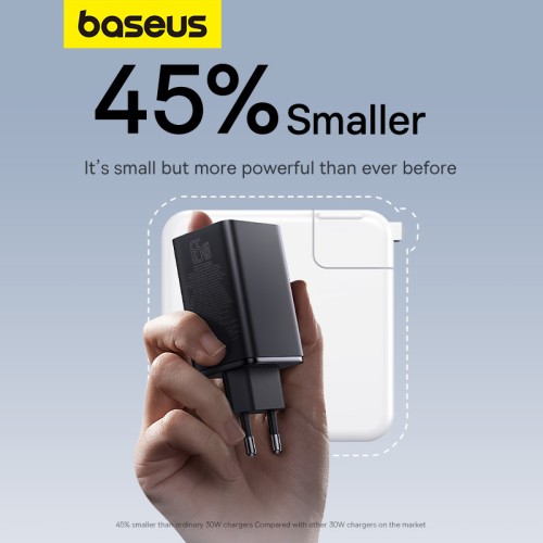 Мережевий зарядний пристрій з кабелем Baseus GaN6 Pro Fast Charger 2C+2U 65W  EU Cluster Black((With Type-C to Type-C 100W(20V/5A) 1m Black）