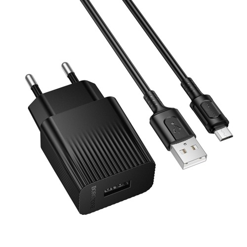 Мережевий зарядний пристрій з кабелем BOROFONE BAS71A Source single-port charger set(Micro) Black