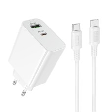 Мережевий зарядний пристрій BOROFONE BA108A Stellar PD30W+QC3.0 charger set (C to C) (EU) White