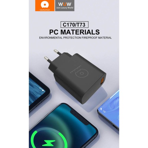 Мережевий зарядний пристрій WUW-C170 QC 3.0 single USB charger 18W