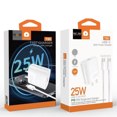 Мережевий зарядний пристрій з кабелем WUW-T86C PD 25W fast charger + USB C to USB C cable set