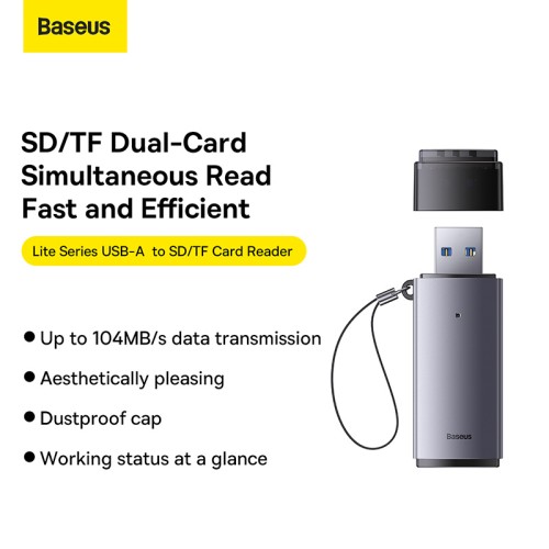 Кардрідер Baseus Lite Series USB-A  to SD/TF Card Reader  Grey