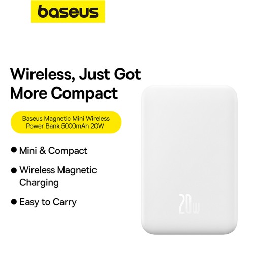Зовнішній акумулятор Baseus Magnetic Mini Wireless Fast Charge Power Bank 5000mAh 20W Stellar White（With Simple Series Charging Cable Type-C to Typ