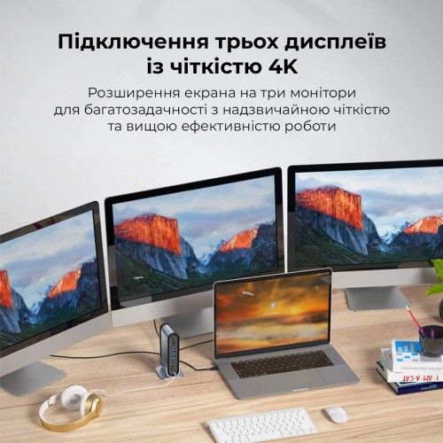 USB-хаб Baseus UnionJoy 17-Port Triple-Display  Docking Station Space Grey（USB-C to HDMI4K@60Hz*2+DP4K@60Hz*1+USB3.0*3+USB-C3.0*2+USB2.0*2+PD*1+PC*1+