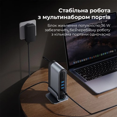 USB-хаб Baseus UnionJoy 17-Port Triple-Display  Docking Station Space Grey（USB-C to HDMI4K@60Hz*2+DP4K@60Hz*1+USB3.0*3+USB-C3.0*2+USB2.0*2+PD*1+PC*1+