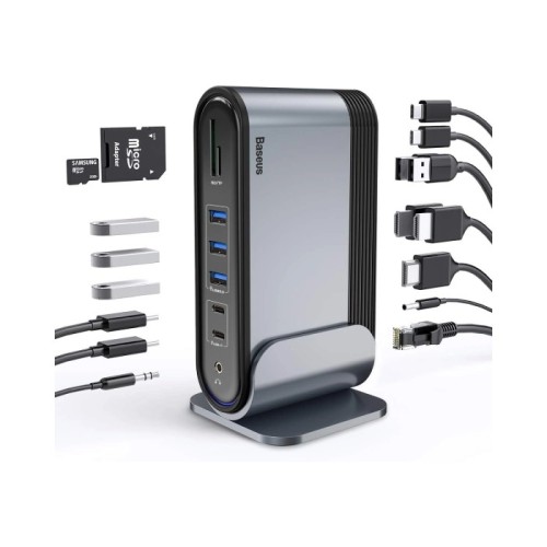 USB-хаб Baseus UnionJoy 17-Port Triple-Display  Docking Station Space Grey（USB-C to HDMI4K@60Hz*2+DP4K@60Hz*1+USB3.0*3+USB-C3.0*2+USB2.0*2+PD*1+PC*1+