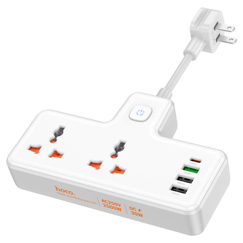 Мережевий подовжувач HOCO AC12 Reise 2-position expansion socket(PD30W/1C3A) (US) White