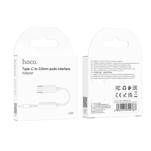 Аудіокабель HOCO LS35 Type-C to 3.5mm female, ABS, 0.08m, White