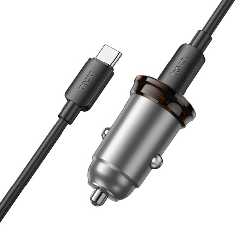 Автомобільний зарядний пристрій HOCO NZ16 Rigorous single port PD30W car charger set(C to C) Metal Grey