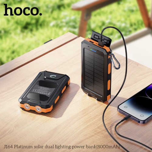 Зовнішній акумулятор HOCO J164 Platinum solar dual lighting power bank(8000mAh) Black