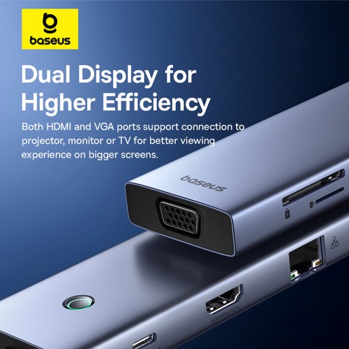 USB-хаб Baseus UltraJoy Series 10-Port HUB Docking Station Space Grey（Type-C to HDMI4K@60Hz*1+VGA*1+USB 3.0*3+PD*1+RJ45*1+SD/TF*1+3.5mm*1）