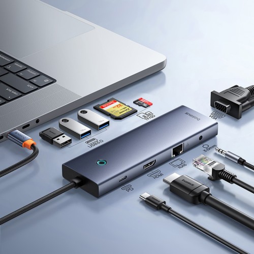 USB-хаб Baseus UltraJoy Series 10-Port HUB Docking Station Space Grey（Type-C to HDMI4K@60Hz*1+VGA*1+USB 3.0*3+PD*1+RJ45*1+SD/TF*1+3.5mm*1）