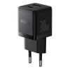 Мережевий зарядний пристрій з кабелем Baseus Palm Fast Charger C+U 30W EU Cluster Black (with Baseus Mini White Cable USB-C to USB-C 60W (20V/3A) 1m)