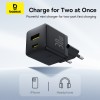 Мережевий зарядний пристрій з кабелем Baseus Palm Fast Charger C+U 30W EU Cluster Black (with Baseus Mini White Cable USB-C to USB-C 60W (20V/3A) 1m)