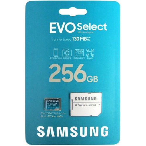 Карта пам'яті microSDXC (UHS-І U3) Samsung EVO Select 256Gb class 10 A2 V30 (R130MB/s, W30MB/s) (adapter SD)