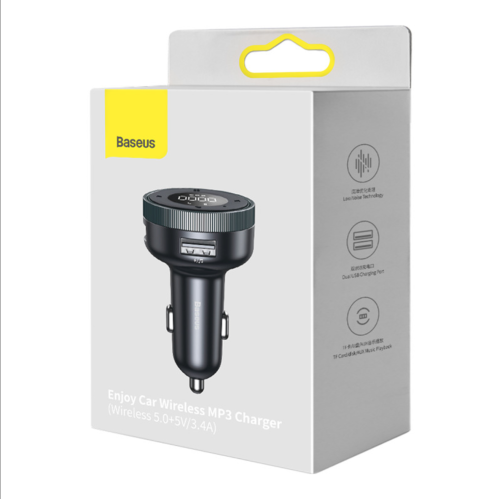 АЗП з FM-модулятором Baseus Enjoy Car Wireless MP3 Charger (Wireless 5.0+5V/3.4A) Black
