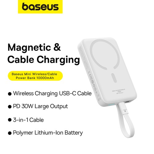 Зовнішній акумулятор Baseus Magnetic Mini Wireless Fast Charge Power Bank Type-C Edition  10000mAh 30W Stellar White