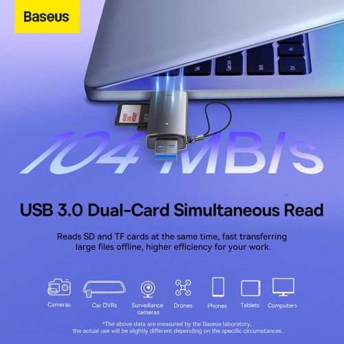 USB-хаб Baseus Lite Series USB-A & Type-C  to SD/TF Card Reader  Grey